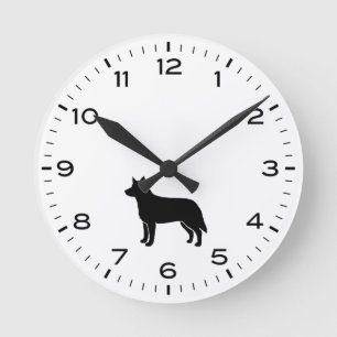 Horloge Ronde Chien de bétail australien Silhouette Heeler