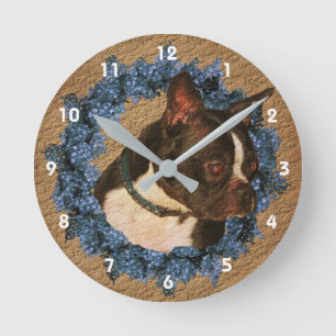 Horloge Ronde Chien de Boston Terrier et animal de la couronne d