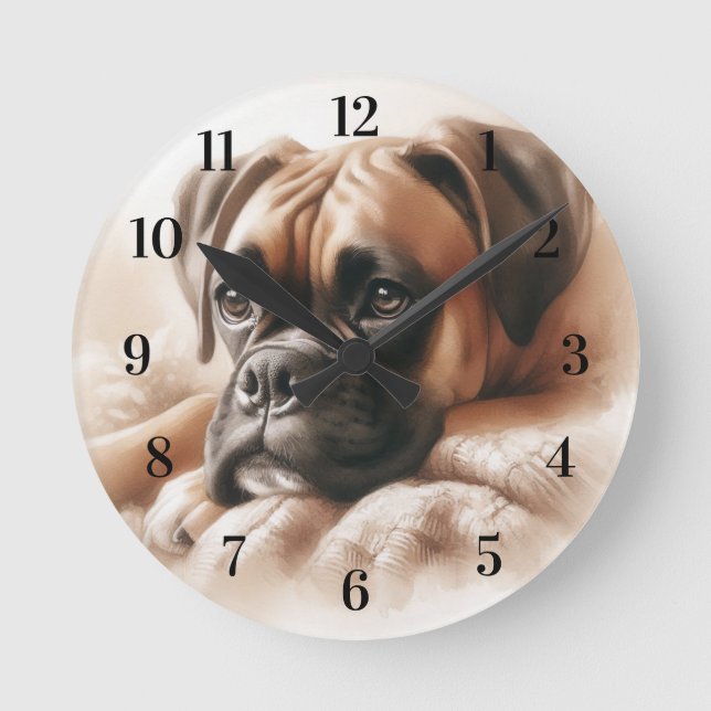 Horloge Ronde Chien de boxe dans un poteau serein (Recto)