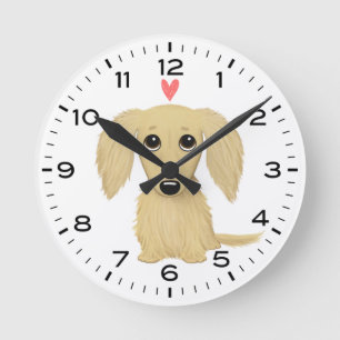 Horloge Ronde Chien de Longhaired Cream with Heart Cute Dog