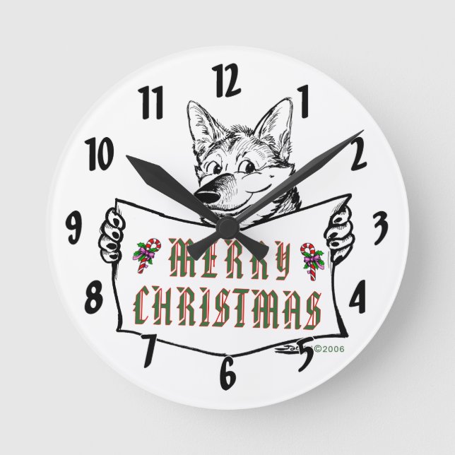 Horloge Ronde Chien de Noël : Joyeux Noël ! (Recto)