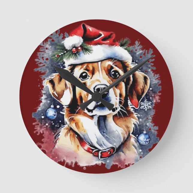 Horloge Ronde Chien de Noël mignon (Recto)