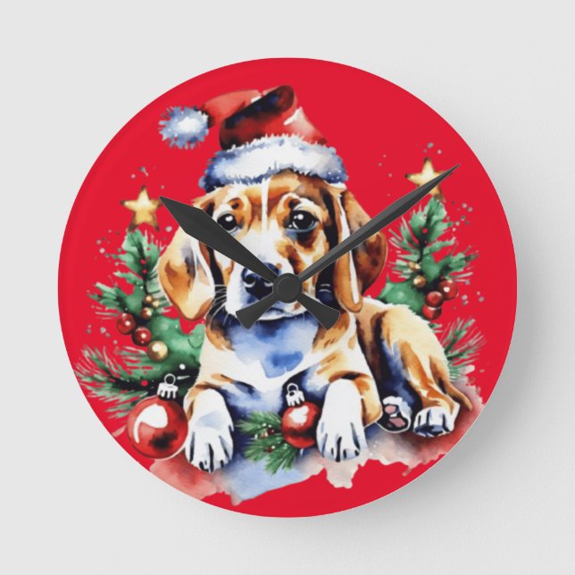 Horloge Ronde Chien de Noël mignon (Recto)