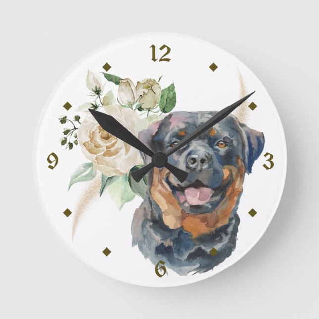 Horloge Ronde Chien de Roquet de Rose blanche (Recto)