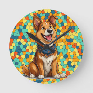 Horloge Ronde Chien de style cartoon joyeux