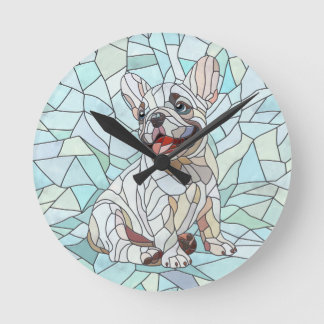 Horloge Ronde Chien de taureau français mignon - mosaïque pastel