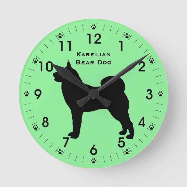 Horloge Ronde Chien d'Ours Carélien Silhouette Personnalisée (Recto)