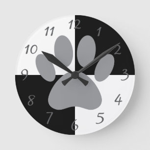 Horloge Ronde Chien Empreinte de patte noir et blanc Personnalis