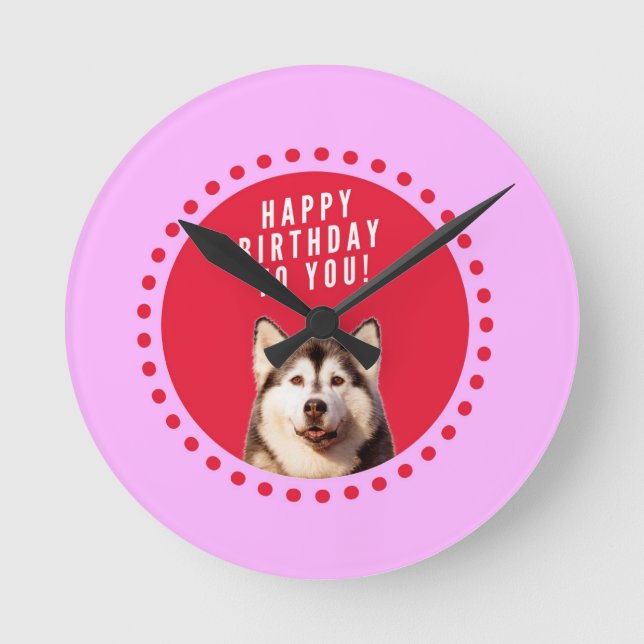 Horloge Ronde Chien Husky Sibérien mignon qui souhaite un joyeux (Recto)