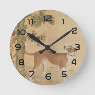 Horloge Ronde Chien Lévrier Chinois Vintage et Art de l'Oiseau