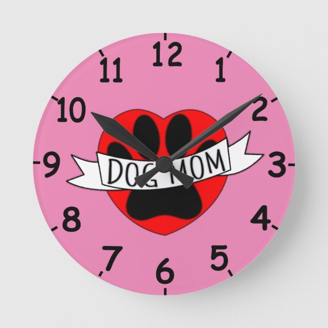 Horloge Ronde Chien Maman Paw Et Coeur Rouge Dessin Avec Des Chi (Recto)