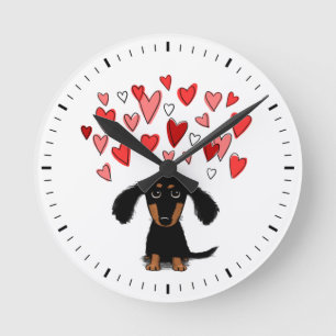 Horloge Ronde Chien mignon avec Coeur Noir et Tan Dachshund