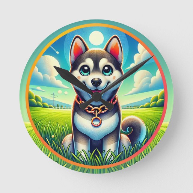 Horloge Ronde Chien mignon avec une expression joyeuse (Recto)