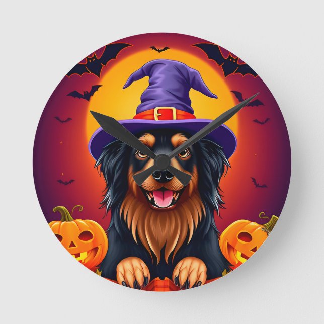 Horloge Ronde Chien mignon d'Halloween (Recto)
