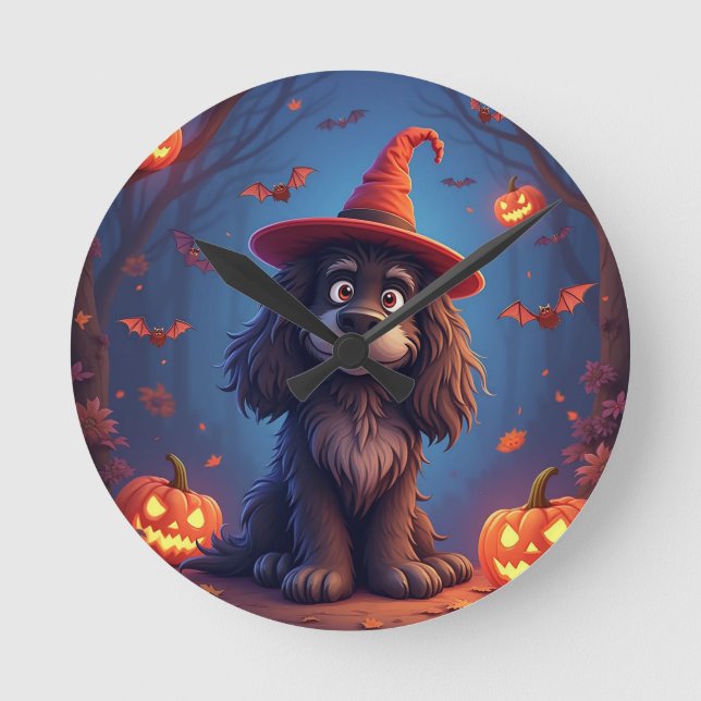 Horloge Ronde Chien mignon d'Halloween (Recto)