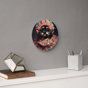 Horloge Ronde Chien mignon en robe perlée