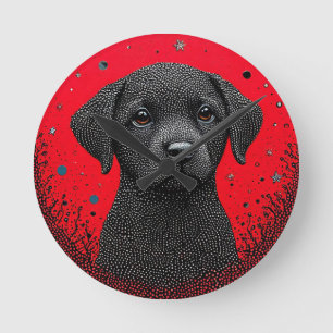 Horloge Ronde Chien noir fantaisiste