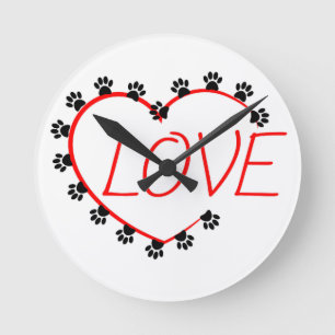 Horloge Ronde Chien Paws Red Heart Love