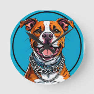 Horloge Ronde Chien Pitbull mignon