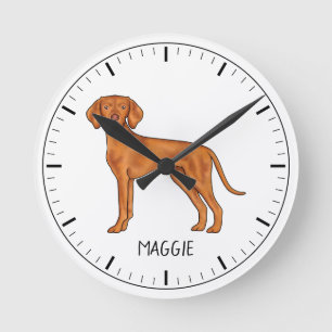 Horloge Ronde Chien Pointer Mignon Vizsla Hongrois Avec Nom Pers