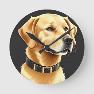 Horloge Ronde Chien Retriever doré portant un collier en cuir
