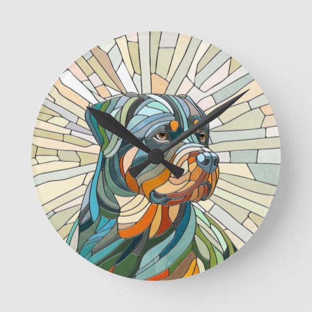 Horloge Ronde Chien Rottweiler - art de la mosaïque (Recto)