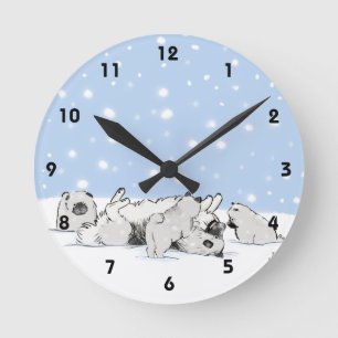 Horloge Ronde Chiens de neiges de Keesie - Happy Keeshony avec d