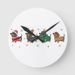 Horloge Ronde Chiens de Noël saucisses cutent noël Teckel 