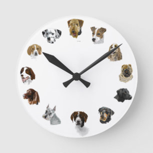 Horloge Ronde Chiens de travail dessinés à la main