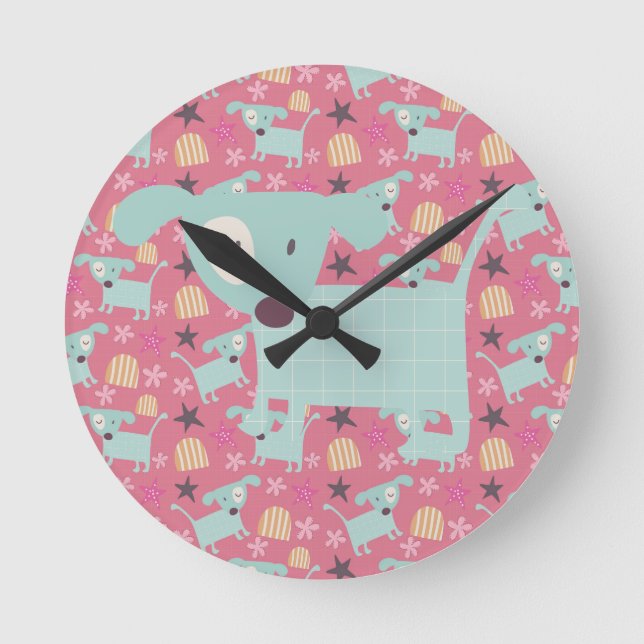 Horloge Ronde Chiens, étoiles et fleurs (Recto)