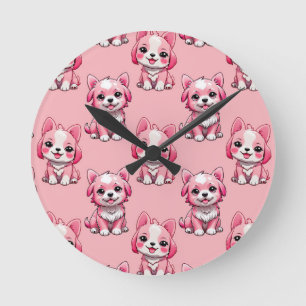 Horloge Ronde Chiens roses mignons