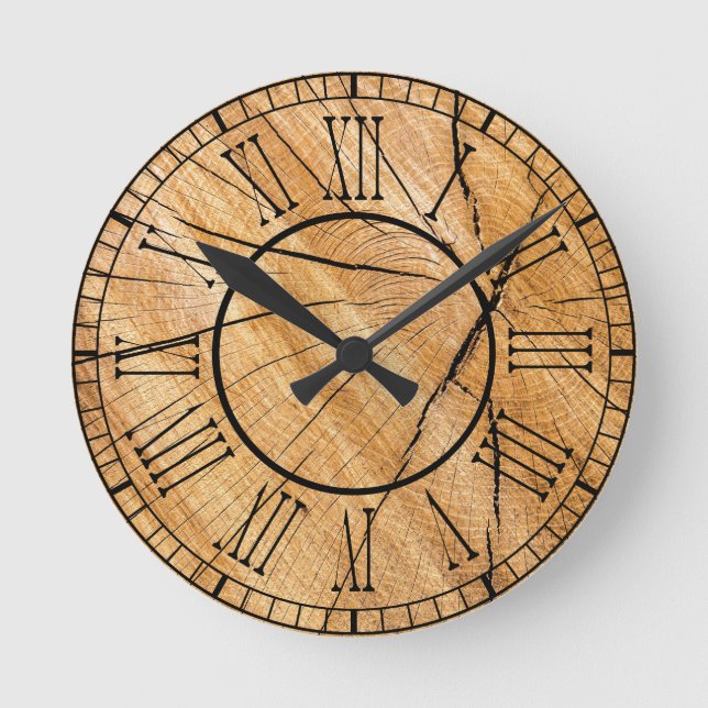 Horloge Ronde Chiffre romain en bois rustique (Recto)