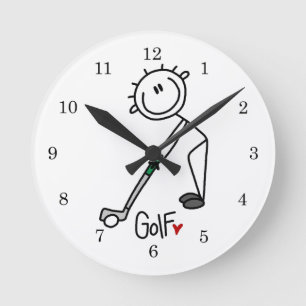 Horloge Ronde Chiffre simple golfeur de bâton