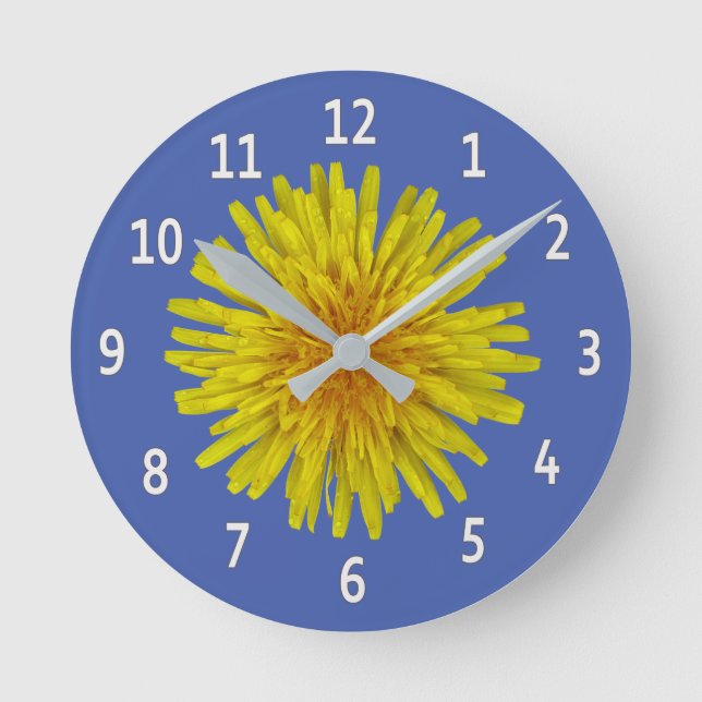 Horloge Ronde Chiffres blancs de fleur jaune de pissenlit sur (Recto)