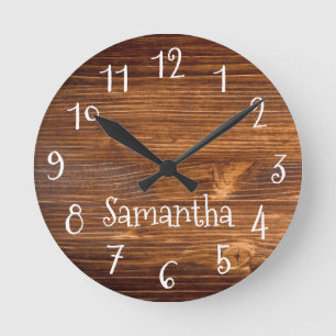 Horloge Ronde Chiffres blancs personnalisés Brown Photo en bois
