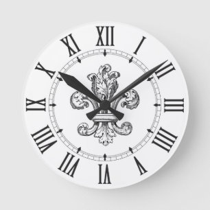 Horloge Ronde Chiffres romains de Fleur de Lis