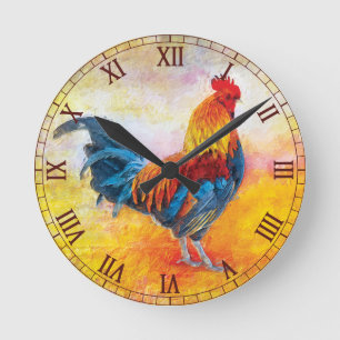 Horloge Ronde Chiffres romains du coq-maron