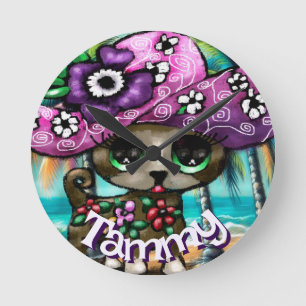 Horloge Ronde Chihuahua Chig Palm Trees personnalisées
