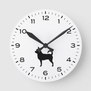 Horloge Ronde Chihuahua race Chien Silhouette noir et blanc