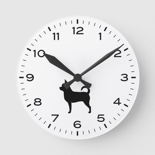 Horloge Ronde Chihuahua race Chien Silhouette noir et blanc (Recto)