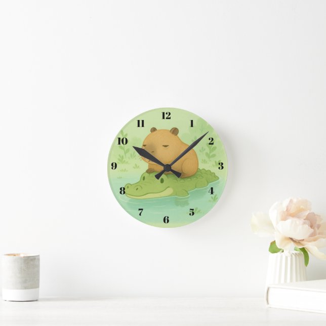 Horloge Ronde Chill & Cute : Capybara & Crocodile mème pour la m (Maison)