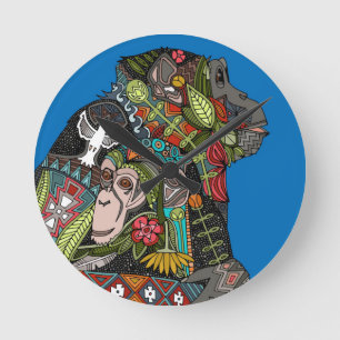 Horloge Ronde chimpanzé bleu amour