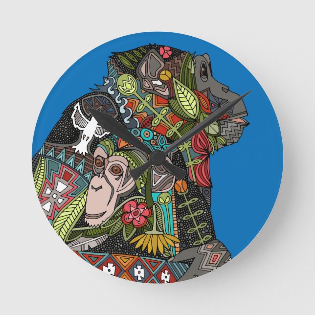 Horloge Ronde chimpanzé bleu amour (Recto)