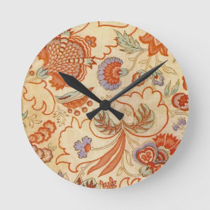 Horloge Ronde Chintz Floral Antique Terracotta Français Vintage