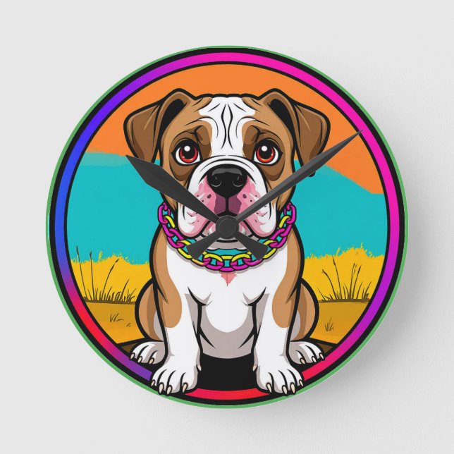 Horloge Ronde Chiot animé mignon avec collier (Recto)