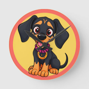 Horloge Ronde Chiot de dessin animé adorable