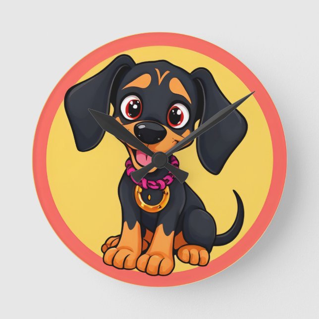 Horloge Ronde Chiot de dessin animé adorable (Recto)