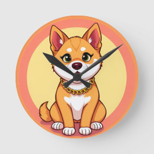 Horloge Ronde Chiot de dessin animé adorable