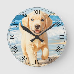 Horloge Ronde Chiots Labrador Retriever sur la Plage