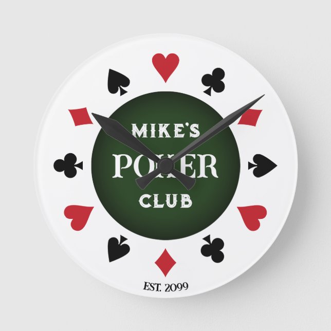 Horloge Ronde Chip de Poker Club Noir (Recto)